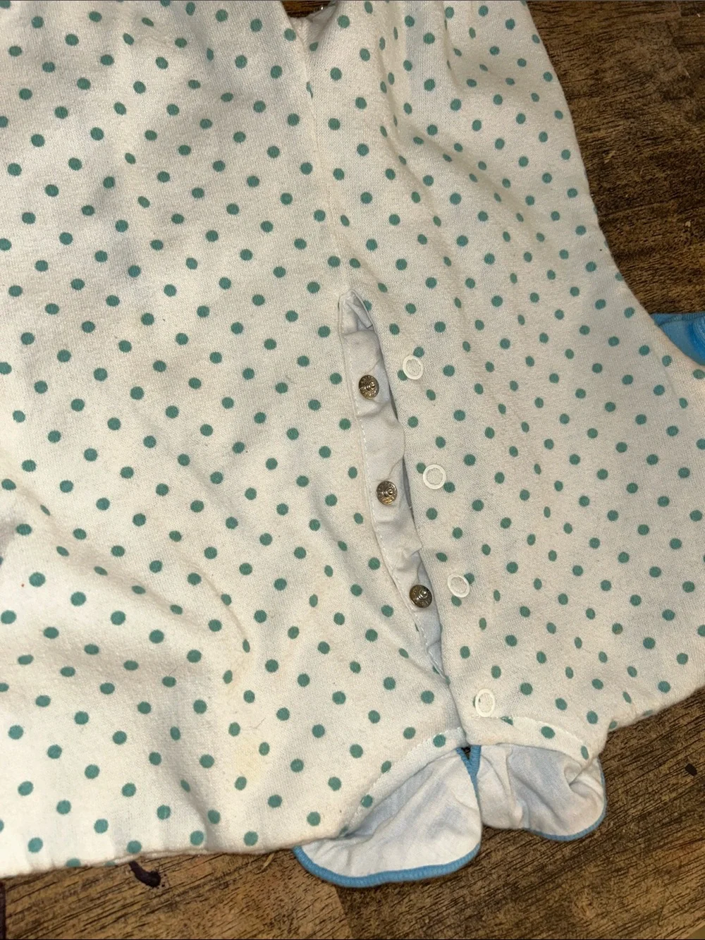 #73Blue Polka Dot Baby Footie One-Piece with Collar